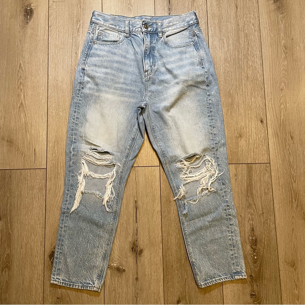AE American Eagle Distressed‎ Ripped High-Rise Mom Jeans 4 XShort Y2K Boho